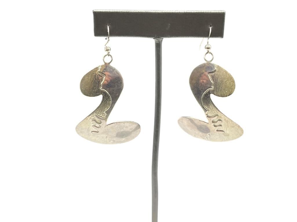 PAIR OF NAVAJO STERLING SILVER DANGLE EARRINGS SIGNED "W/ YELLOWHORSE CRJ" BY ARTIST (1 of 7)