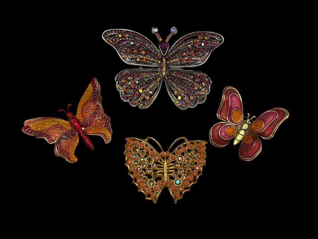 FOUR FIGURAL BUTTERFLY BROOCHES INCLUDING A RHINESTONE PIECE AND TWO MADE IN WESTERN GERMANY (1 of 9)
