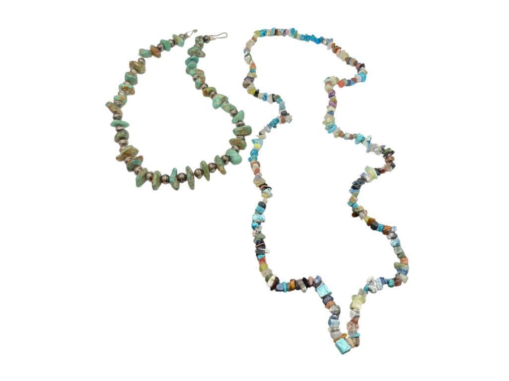 TWO STONE BEAD NECKLACE INCLUDING A TURQUOISE NUGGET NECKLACE AND MULTI-STONE BEAD NECKLACE (1 of 8)