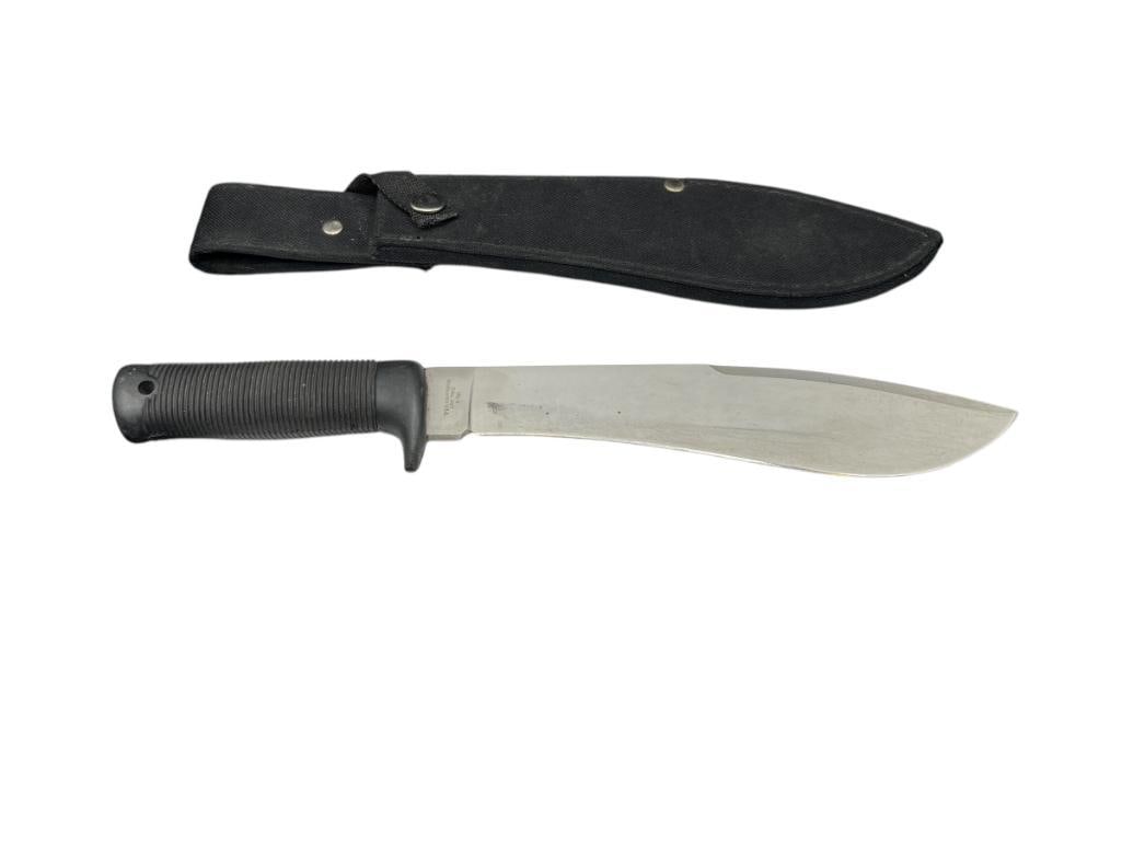 CAMP U.S.A. BLACKIE COLLINS DESIGNED MACHETE: RUBBER HANDLE WITH STAINLESS STEEL BLADE, INCLUDE NYLON SHEATH 9 1/4" BLADE, 13 3/4" TOTAL LENGTH