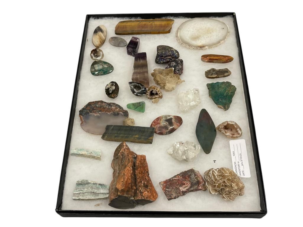 GEOLOGICAL SPECIMENS AND GEODES INCLUDING SLABS, QUARTZ CRYSTALS, SELENITE DESERT ROSE, AND MORE (1 of 12)