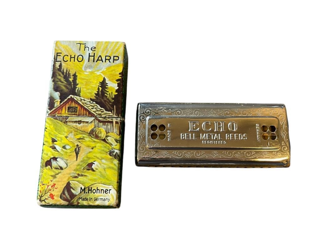 M. HOHNER THE ECHO HARP VINTAGE HARMONICA MADE IN W. GERMANY WITH ORIGINAL BOX WITH COLORED IMAGE (1 of 7)