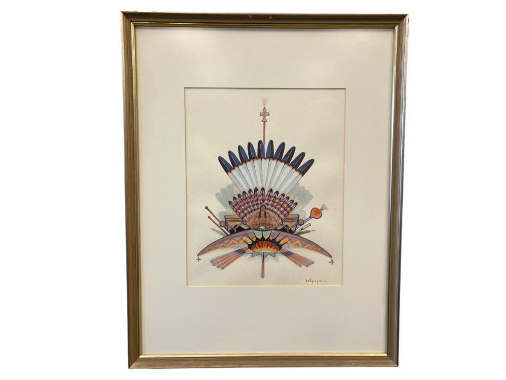 ORIGINAL WATERCOLOR ON CANVAS BY KIOWA ARTIST STEPHEN MOPOPE, ARTIST DEPICTION OF PEYOTE CEROMONY (1 of 8)