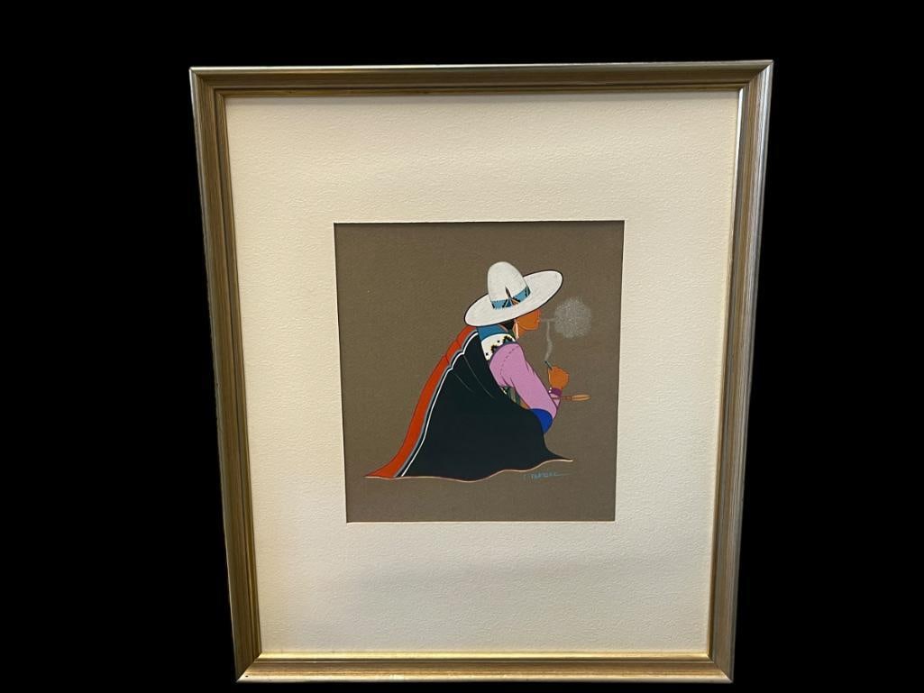 LEE TSATOKE KIOWA NATIVE AMERICAN ARTIST GOUACHE PAINTING TITLED "KIOWA DRUMMER" (1 of 10)