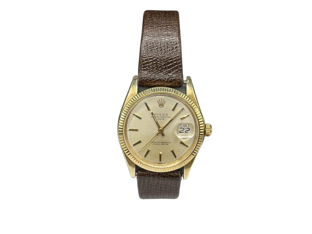 VINTAGE 1959 14K YELLOW GOLD CASE ROLEX OYSTER PERPETUAL DATE ADJUST WRISTWATCH (1 of 10)