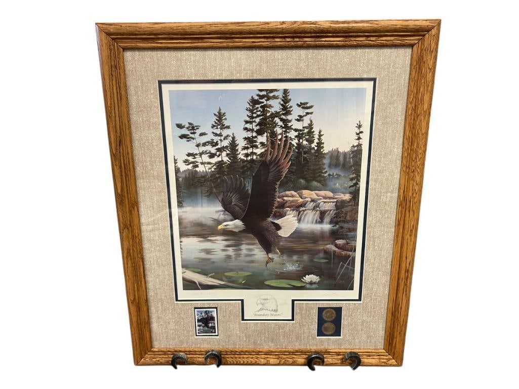 LEO STANS COLLECTOR EDITION WILDLIFE PRINT TITLED "BOUNDARY WATERS" WITH TOKENS AND STAMP 1990 (1 of 9)