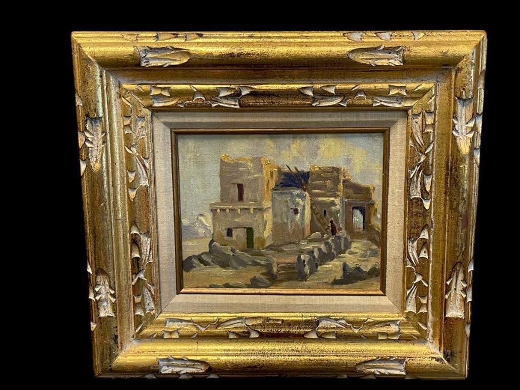 HERBERT SARTELLE (1885-1955) CALIFORNIA ARTIST ORIGINAL OIL ON CANVAS BOARD TITLED "ADOBE" (1 of 7)