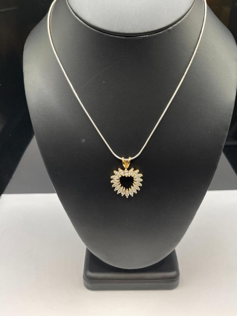 STERLING SILVER GOLD TONE MARQUISE CZ HEART PENDANT ON STERLING SILVER SNAKE CHAIN (1 of 6)