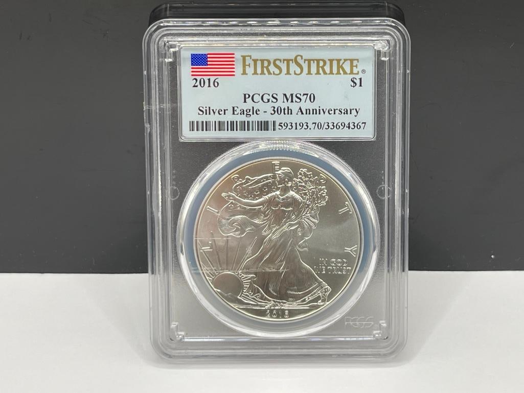 2016 AMERICAN SILVER EAGLE .999 FINE SILVER DOLLAR PCGS MS70 FIRST STRIKE 30TH ANNIVERSARY (1 of 6)