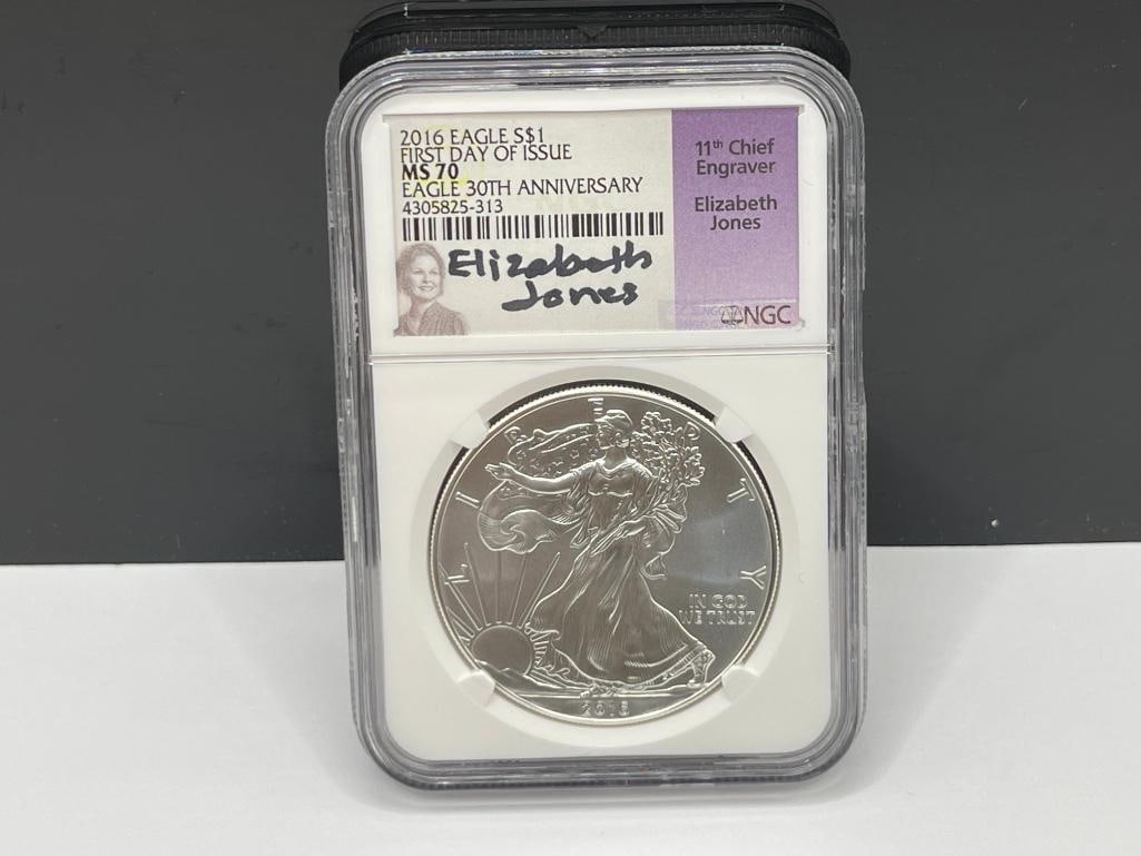 2016 AMERICAN SILVER EAGLE .999 FINE SILVER DOLLAR NGC MS70 FIRST DAY OF ISSUE 30TH ANNIVERSARY (1 of 6)