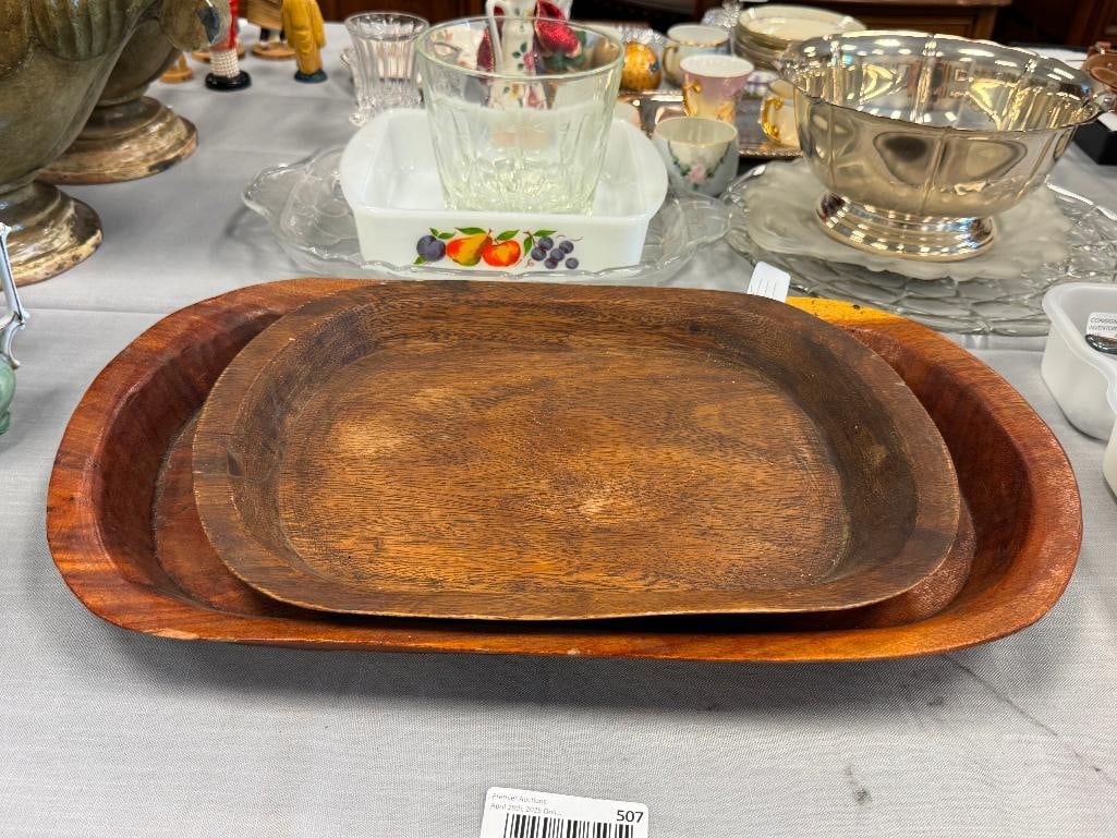 TWO MID-CENTURY GUATEMALAN MADE SOLID CARVED MAHOGANY TRAYS (1 of 5)