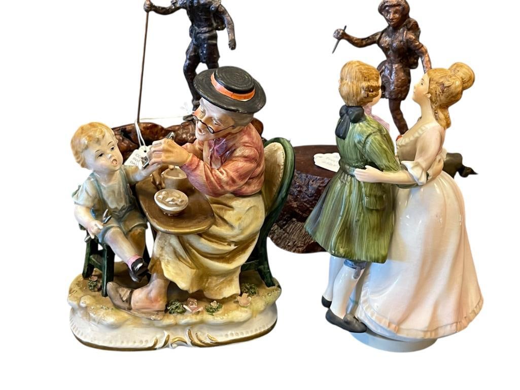 VINTAGE JAPANESE CERAMICS ARDCO CAPODIMONTE STYLE PORCELAIN FIGURE AND PRICE IMPORT MUSICAL FIGURE: PRICE IMPORT WALTZING COUPLE MUSICAL FIGURE AND ARDCO PORCELAIN FIGURE OF GRANDMA FEEDING TODDLER, BOTH WITH ORIGINAL LABELS, MADE IN JAPAN 8" AND 8 1/4" H
