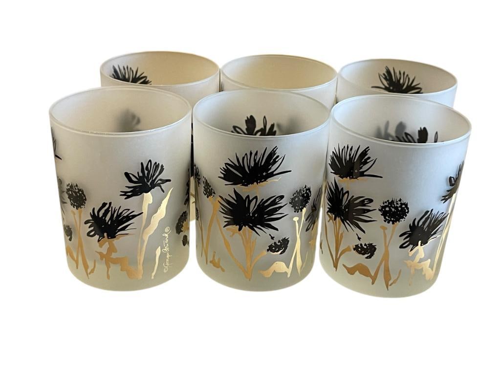 SET OF SIX GEORGES BRIARD MCM FROSTED GLASS OLD FASHIONED ROCK GLASSES (1 of 5)