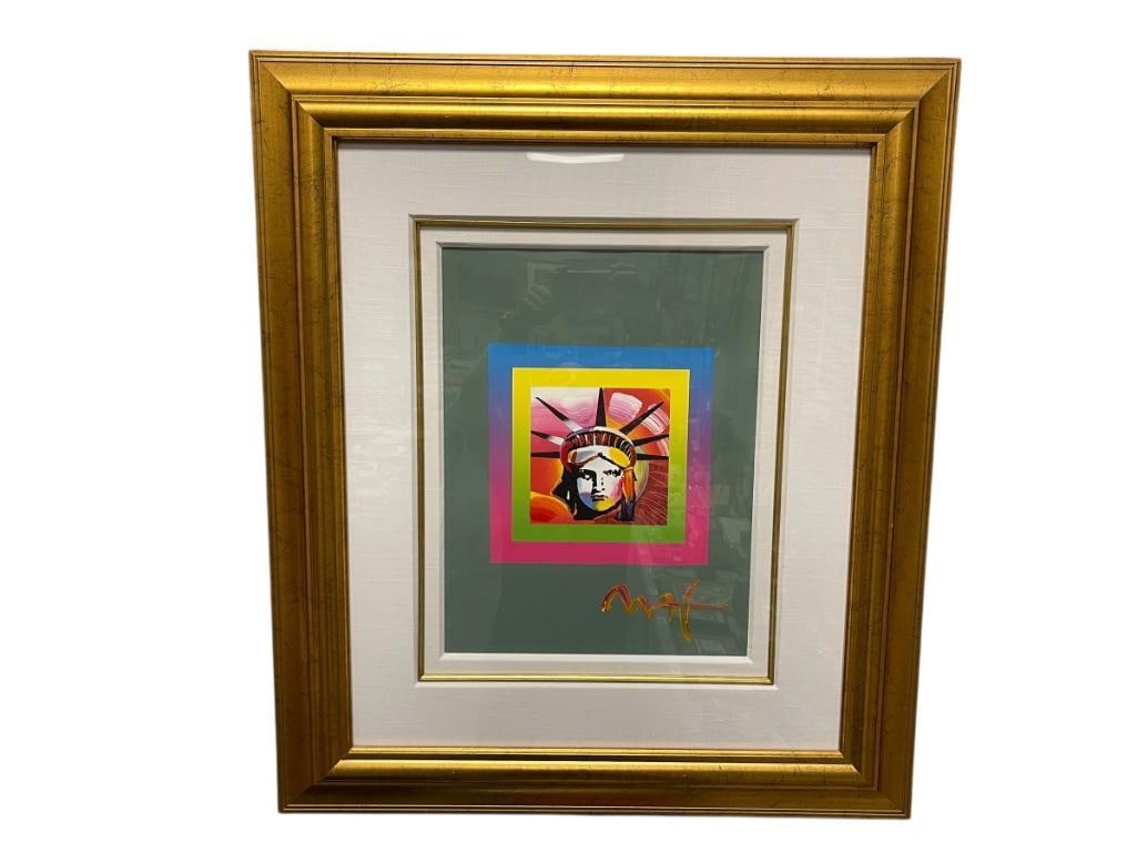 PETER MAX GERMAN-AMERICAN ARTIST MIXED MEDIA AND COLOR LITHOGRAPH ON PAPER "LIBERTY HEAD ON BLENDS" (1 of 12)