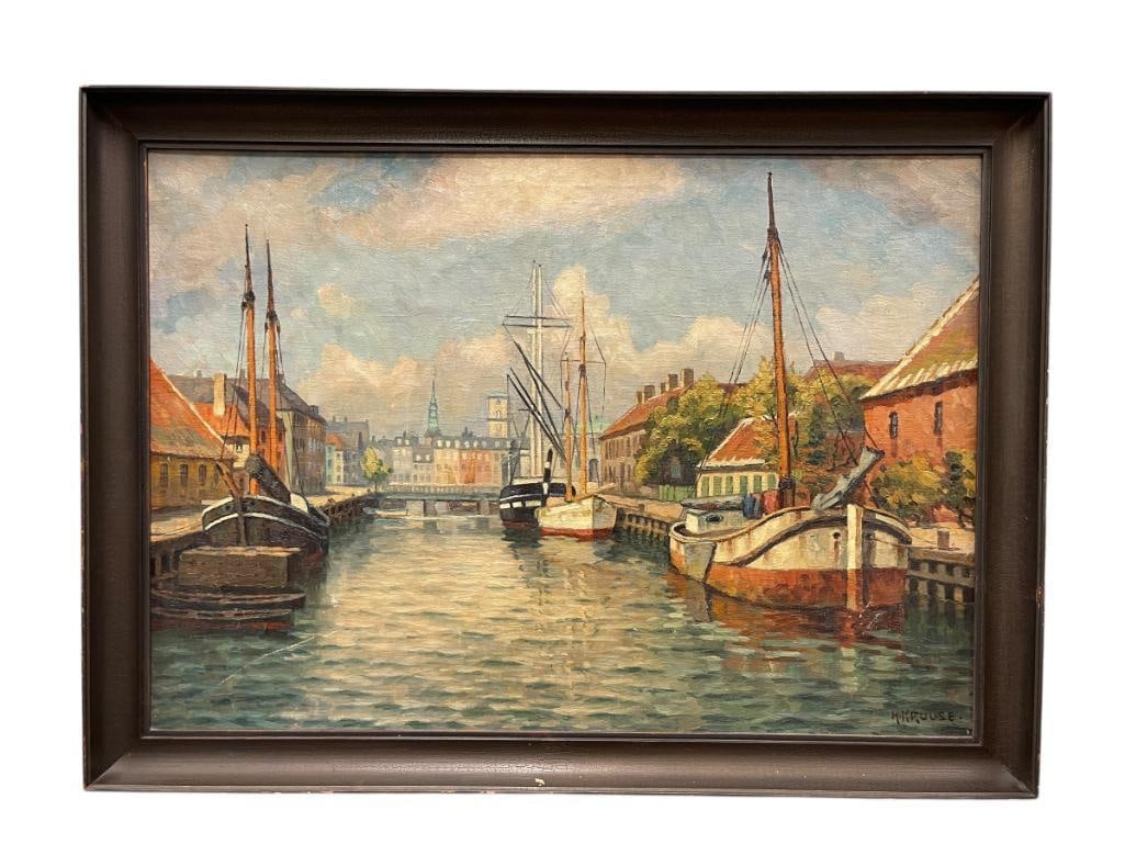 HANS KRUUSE DANISH PAINTER ORIGINAL OIL ON CANVAS CANAL SCENERY FROM COPENHAGEN (1 of 11)