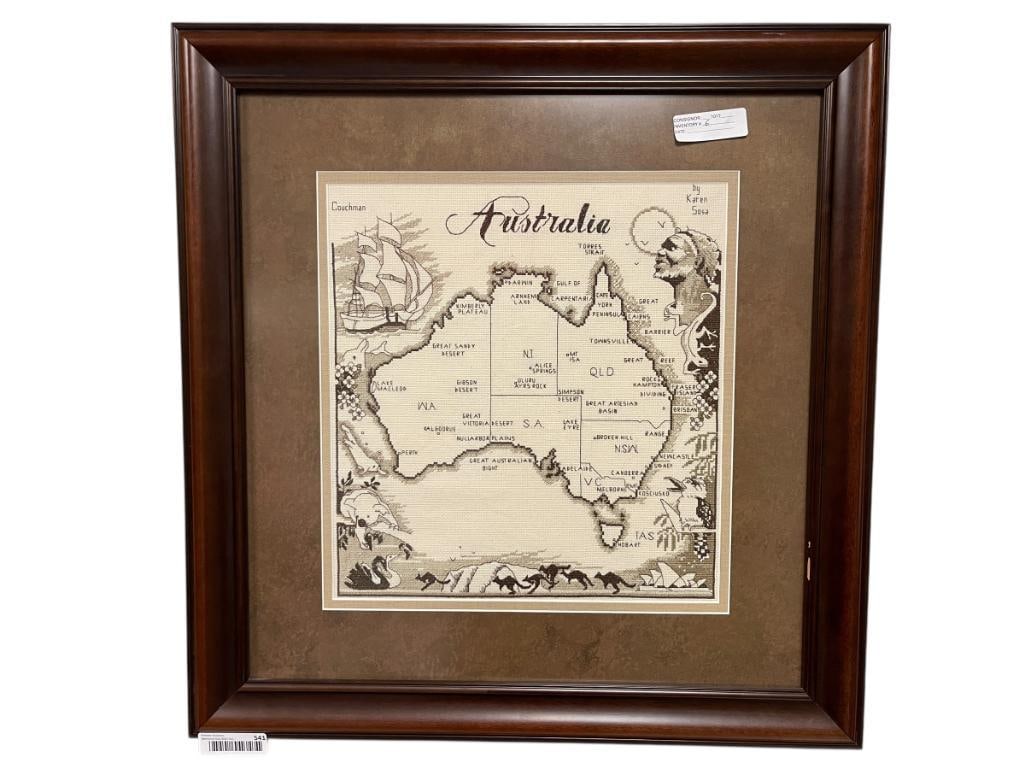 VINTAGE NEEDLEPOINT ART OF MAP OF AUSTRALIA BY KAREN SOSA (1 of 9)