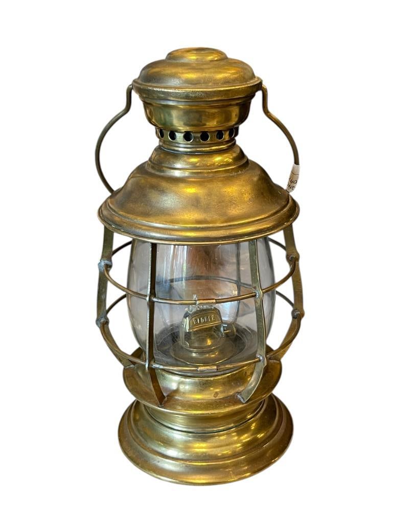 20TH CENTURY BRASS NAUTICAL LANTERN WITH CLEAR GLASS SHADE AND BADGER BURNER (1 of 8)