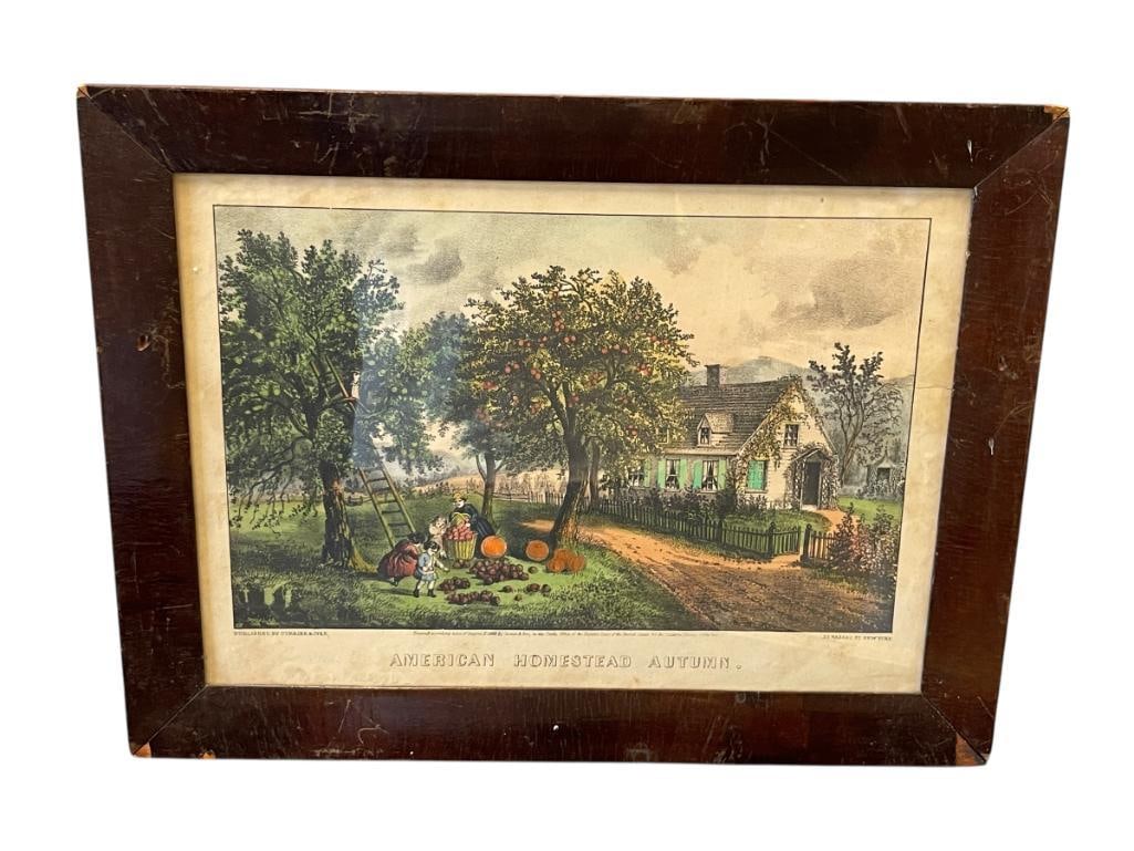 20TH CENTURY CURRIER & IVES AMERICAN PUBLISHED PRINT TITLED "AMERICAN HOMESTEAD AUTUMN" (1 of 9)