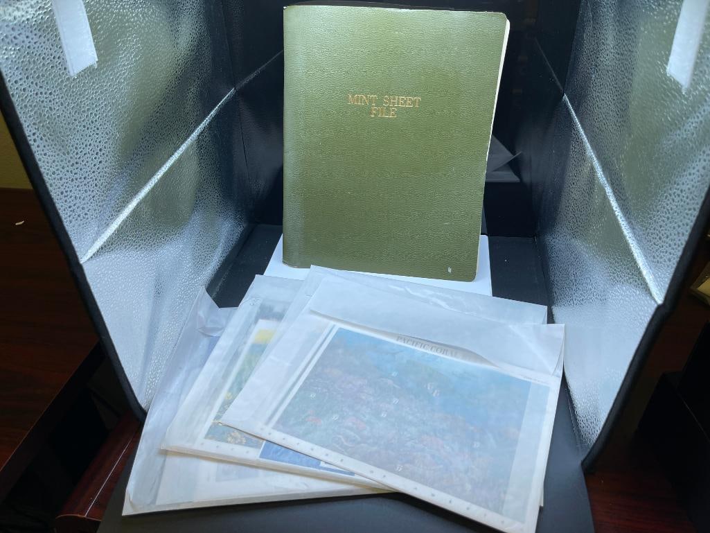 NEARLY $300 FACE VALUE IN U.S. UNCUT UNCIRCULATED STAMPS OF VARIOUS DENOMINATIONS AND MINT SHEETS: INCLUDES STAMPS FROM 1 CENT, 2 CENTS, 7 CENTS, 13 CENTS, 20 CENTS, AND MORE, OLYMPIC STAMPS, UNCUT UNCIRCULATED STAMPS, MARTIN LUTHER KING JR., SPACE, CAPTAIN JAMES COOK, GIANT SEQUIOA, DAFFY DUCK, RO