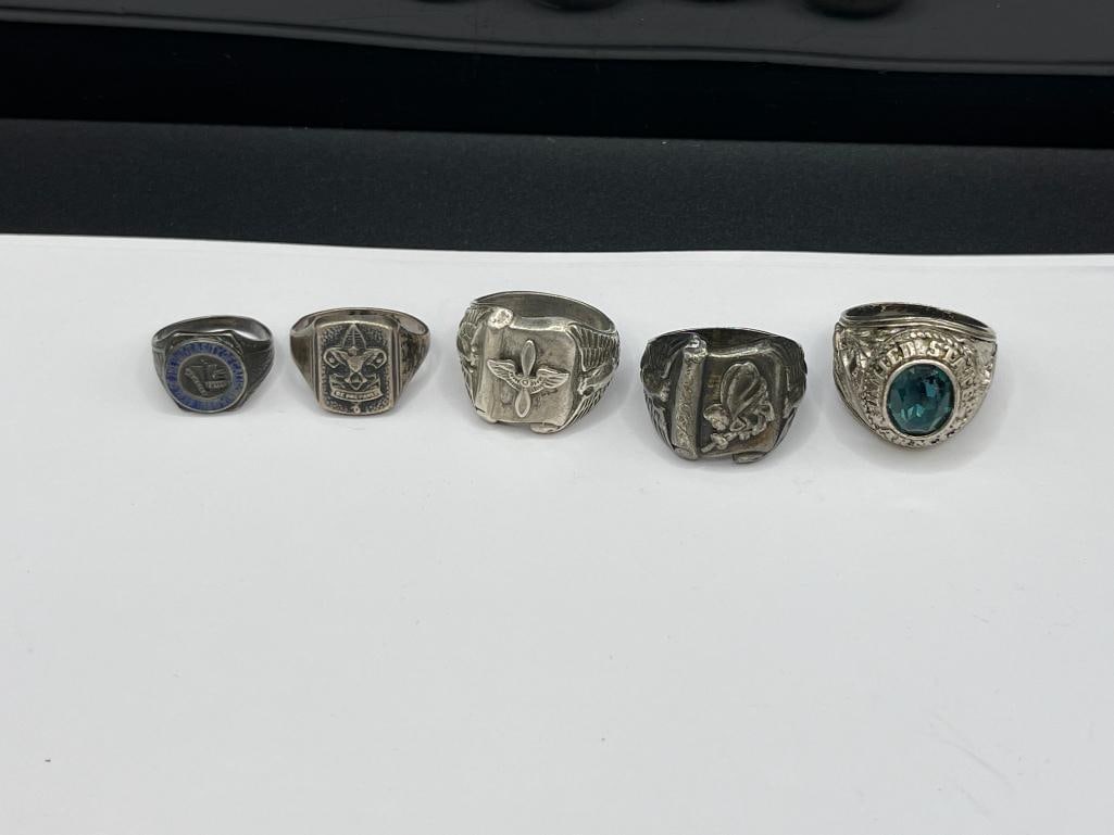 FOUR STERLING SILVER U.S. ARMY RINGS AND 1888 CALIFORNIA UNIVERSITY CLASS RING (1 of 10)