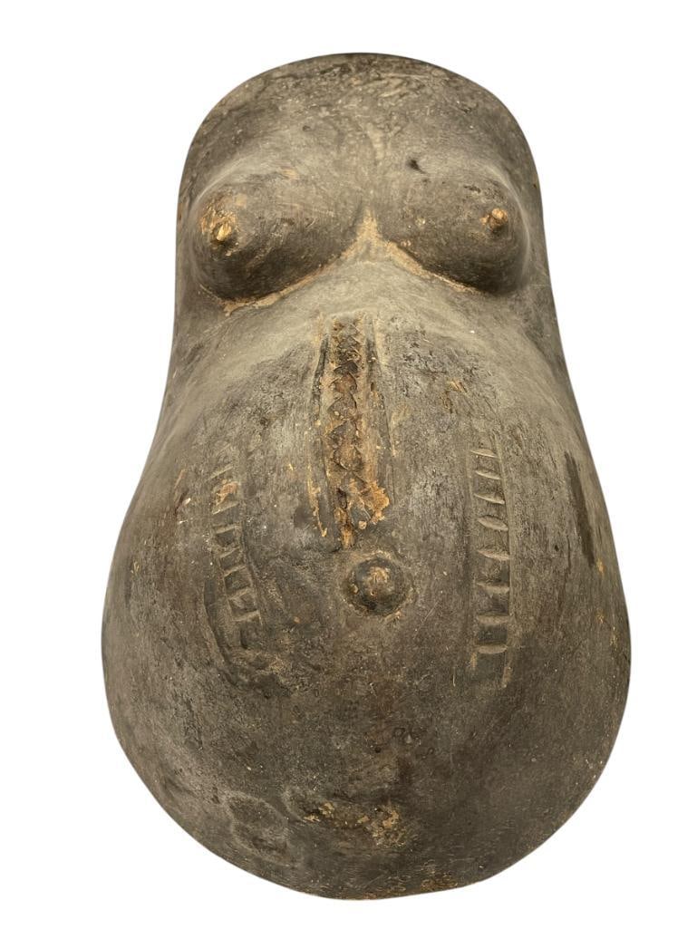 VINTAGE AFRICAN MAKONDE FERTILITY BODY MASK TRIBAL SCULPTURE: DEPICTS A WOMANS PREGNANT BELLY AND BREASTS 14" X 28"