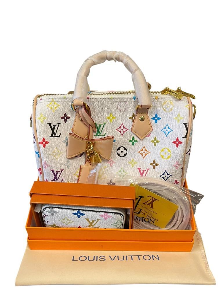 MARKED LOUIS VUITTON MULTICOLOR MONOGRAM SPEEDY BANDOULIERE BAG WITH MATCHING ZIPPY COIN PURSE (1 of 19)