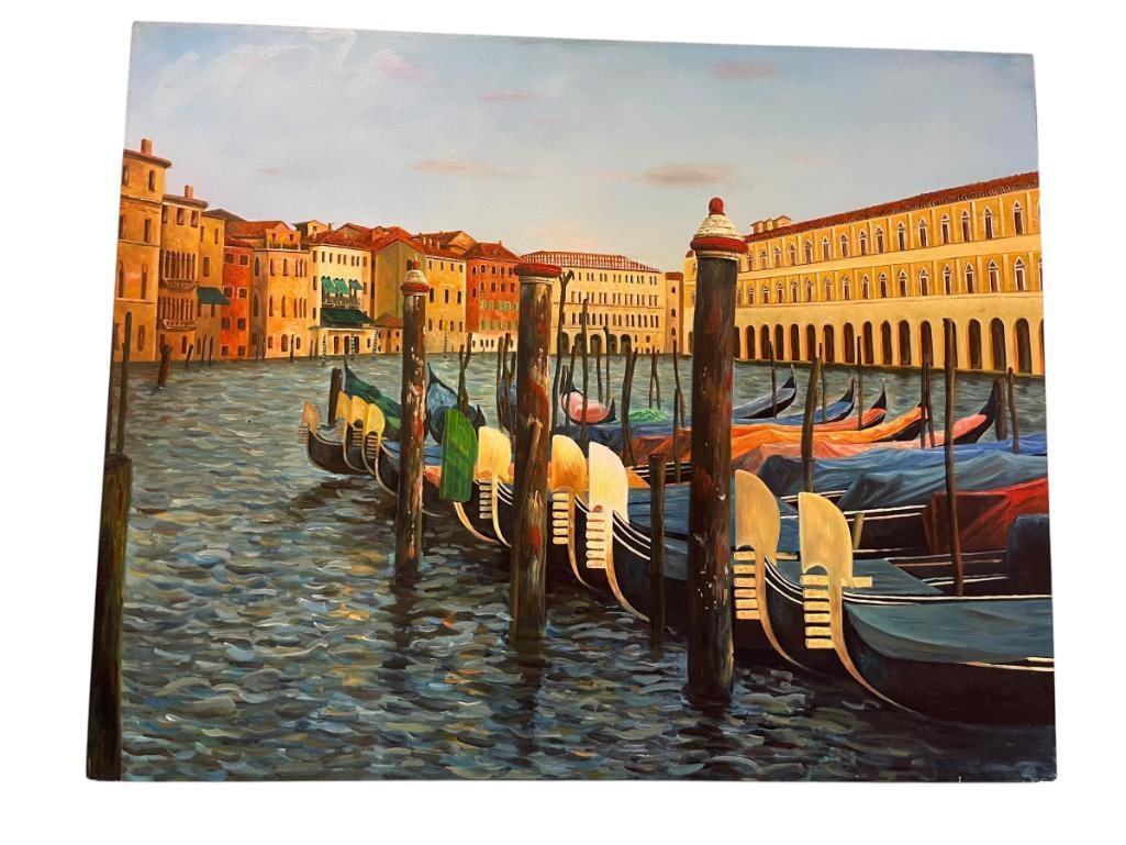 GUNNAR AND DANUTA ERMAN SWEDISH ARTISTS ORIGINAL OIL ON CANVAS PAINTING OF ITALIAN: NOTE IN SWEDISH ON BACK OF CANVAS "TILL MINA VANNER" MEANING TO MY FRIENDS AND SIGNED BY ARTIST, UNFRAMED STRETCHED CANVAS, FEATURES ARTIST INFO ON BACK 50" X 40"