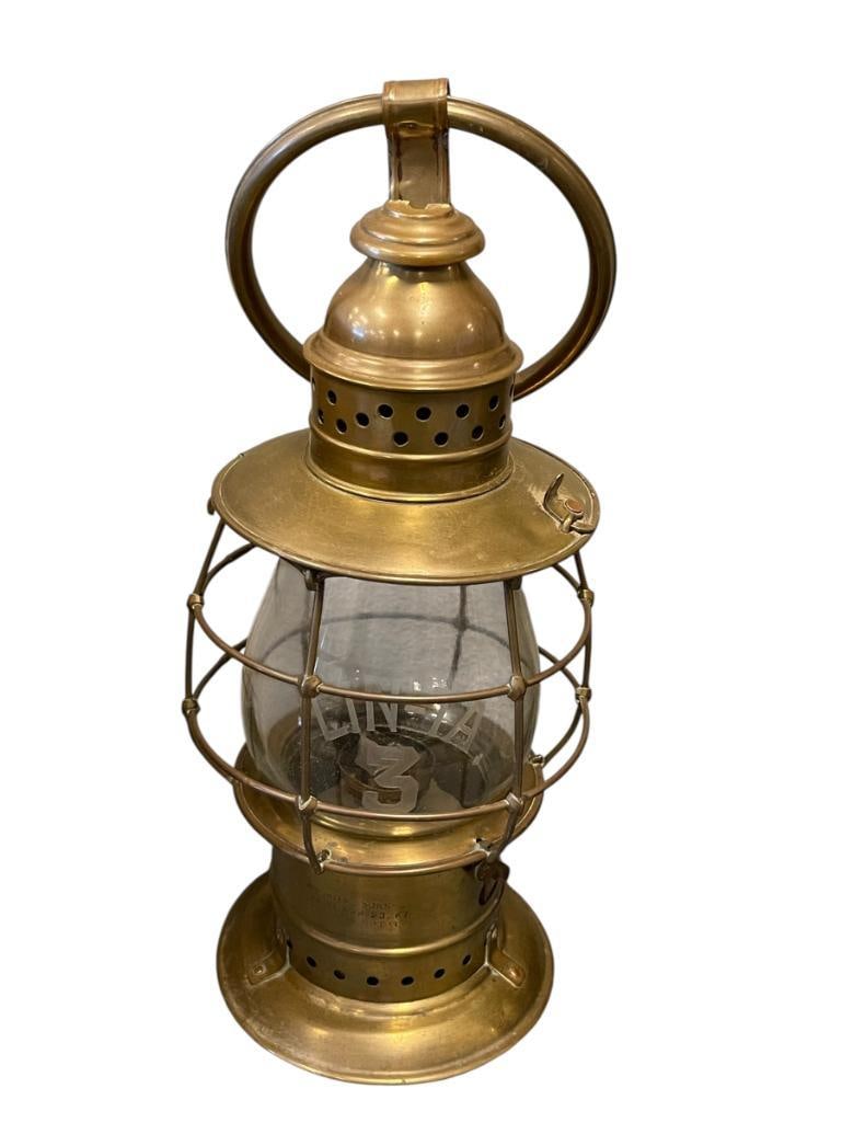 WILLIAM PORTER AND SONS FIREMANS WRIST LANTERN, FIRE DEPT. LANTERN WITH ETCHED GLASS GLOBE (1 of 12)