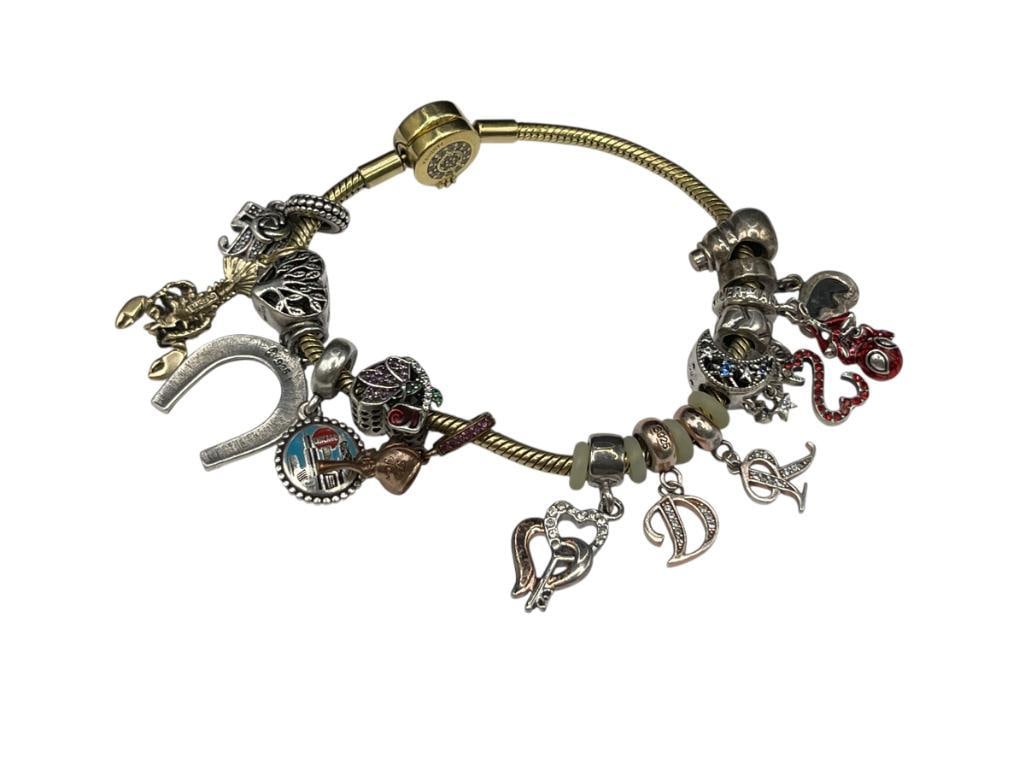 PANDORA DESIGNER GOLD TONE BRACELET WITH STERLING SILVER BEADS (1 of 10)