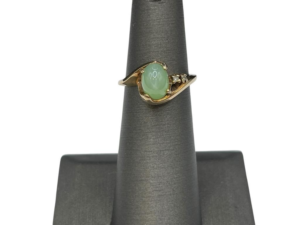 10K YELLOW GOLD JADE AND DIAMOND RING (1 of 6)