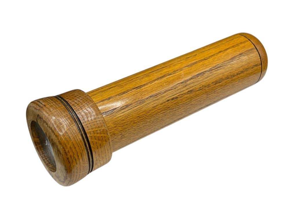 VINTAGE OAK AND GLASS KALEIDOSCOPE: 9 1/4"