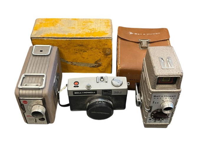 Vintage Film Nd Movie Cameras, Bell Howell 35j And One Nine 8mm