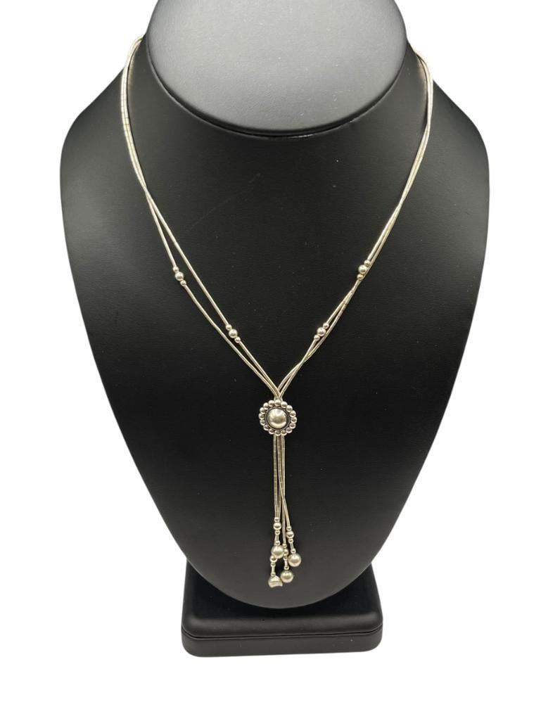 STERLING SILVER LIQUID SILVER NECKLACE: 17' NECKLACE WITH 2 3/4" DROP, 8.22 GRAMS