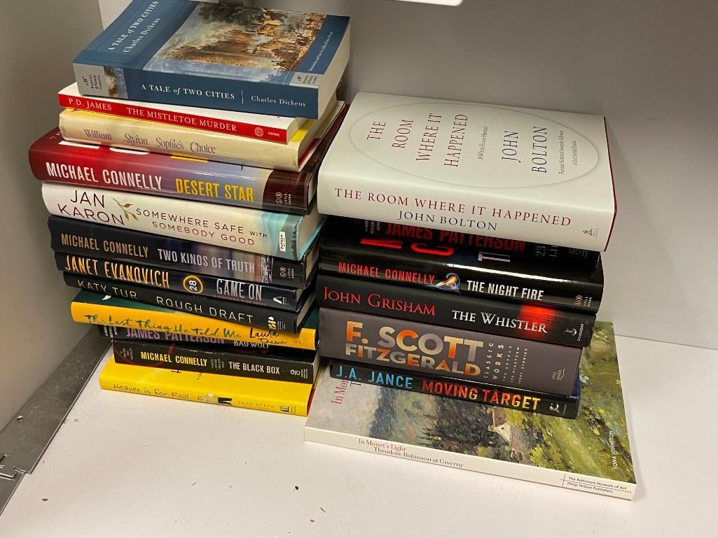 ASSORTED BEST SELLING NOVELS AND MORE: INCLUDES JOHN GRISHAM "THE WHISTLER," F. SCOTT FITZGERALD :CLASSIC WORKS," AND OTHERS