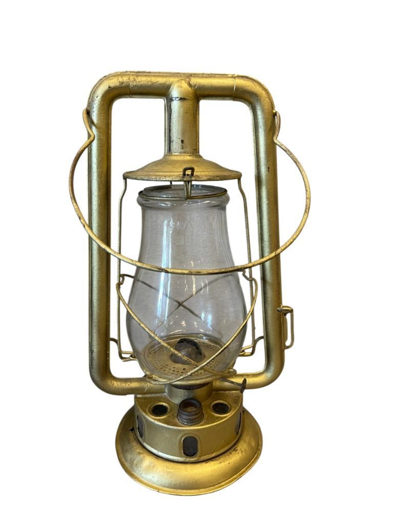 ANTIQUE HAM'S NO. 0 GLASS FONT RAIL ROAD LANTERN WITH HAMS CLEAR GLASS SHADE (1 of 12)