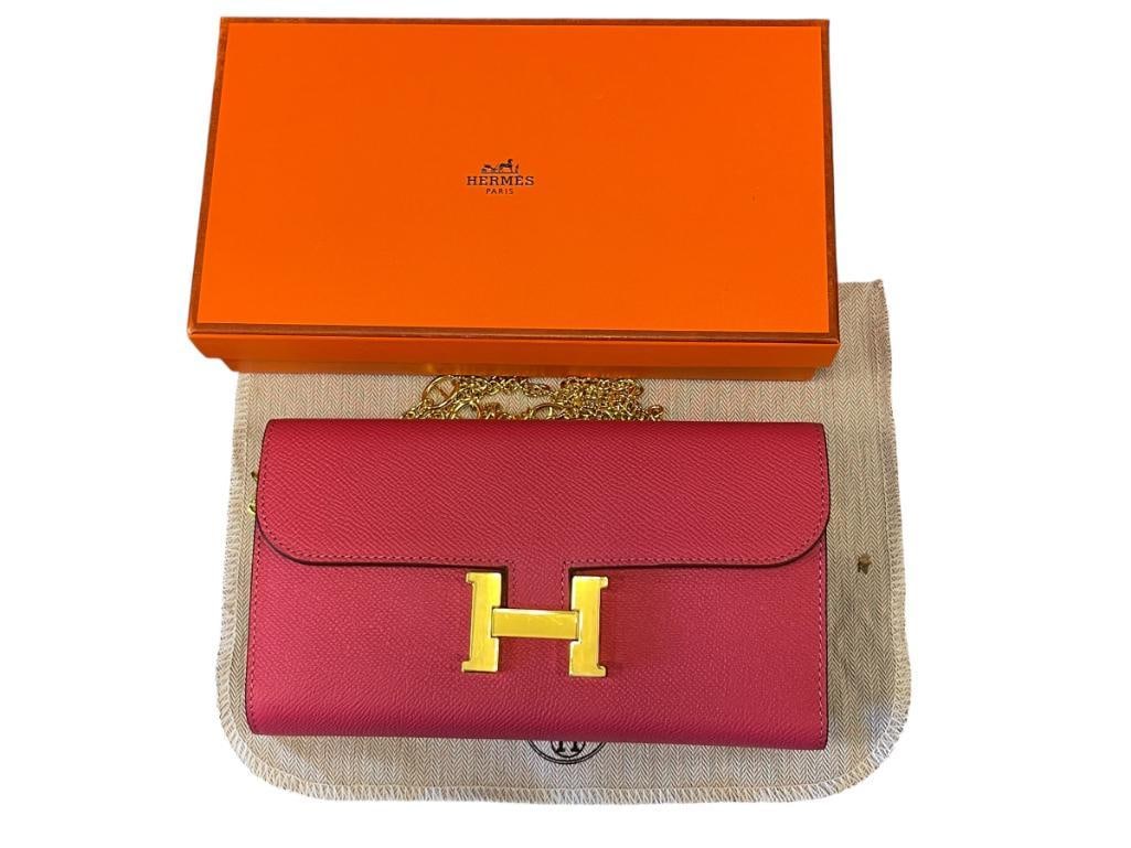 MARKED "HERMES" CONSTANCE EXTREME EPSOM MARQUETTE CONSTANCE TOGO WALLET WITH GOLD CHAIN (1 of 12)