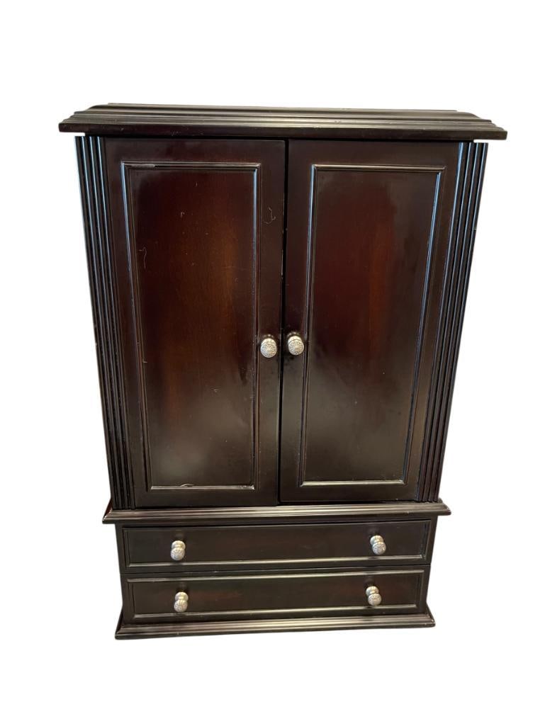 ELEGANT ESPRESSO FINISH WOODEN TABLE TOP JEWELRY ARMOIRE WITH STRORAGE DRAWERS AND REMOVABLE TRAYS (1 of 8)