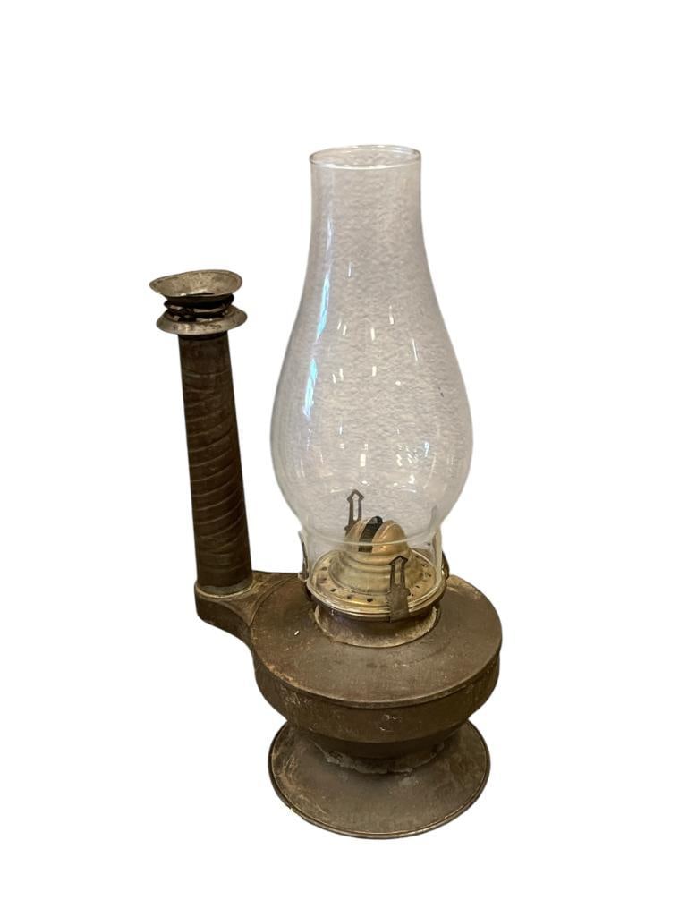 CIRCA 1870'S STEAM GAUGE TUBULAR HAND LAMP, IRWIN PATENT TIN KEROSENE LANTERN (1 of 8)