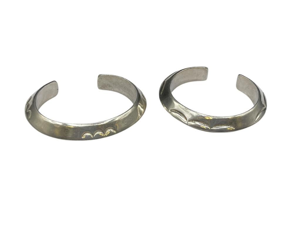 TWO NAVAJO STERLING SILVER STAMPED CUFF BRACELETS (1 of 7)