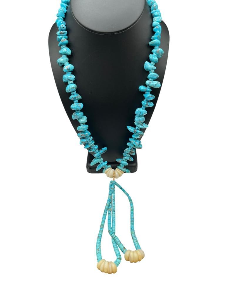 ANTIQUE NATIVE AMERICAN SPINY BLUE KINGMAN TURQUOISE AND SHELL JOCLA NECKLACE (1 of 11)
