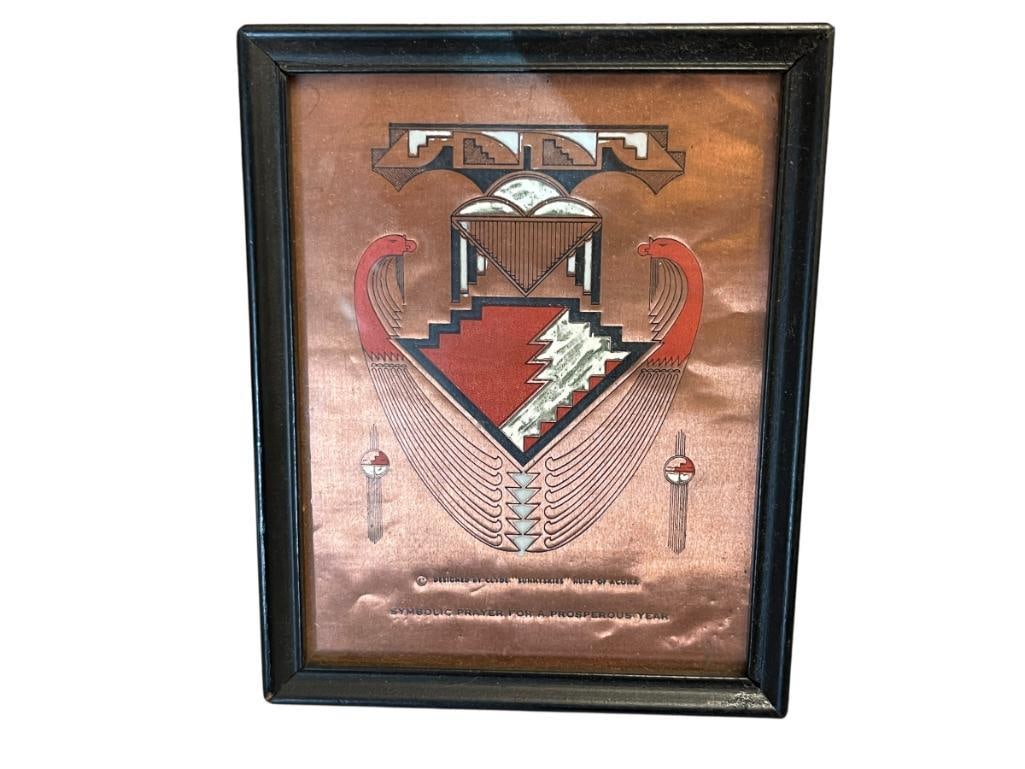 CLYDE " SUNNYSKIES" HUNT ACOMA PUEBLO NATIVE AMERICAN COPPER RELIEF ART MINIATURE (1 of 6)