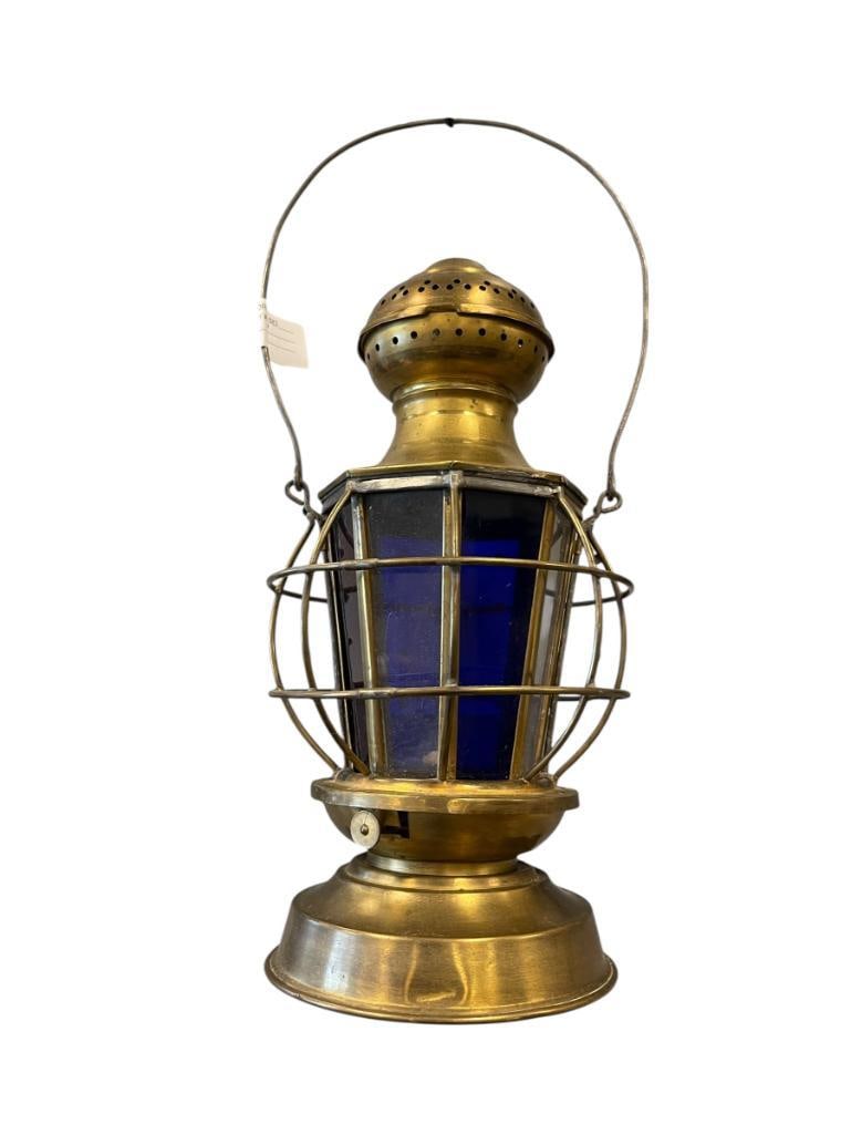 H. COULTER BRASS LANTERN WITH RED, BLUE, AND CLEAR WINDOWS (1 of 10)