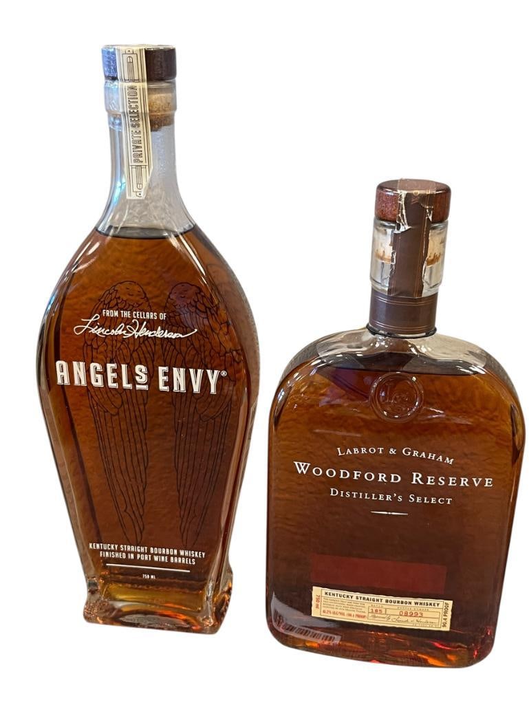 BOURBON WHISKEY WOODFORD RESERVE DISTILLER'S SELECT AND ANGELS ENVY 750ML BOTTLES (1 of 12)