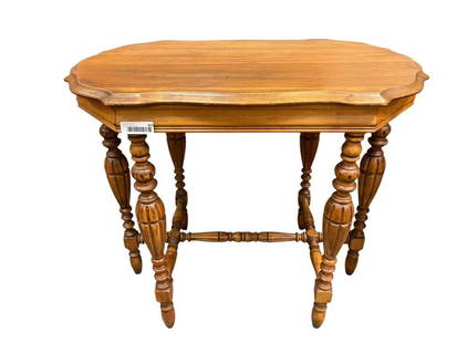 ANTIQUE WALNUT TURTLE BACK CENTER TABLE: FEATURING CARVED LEGS, GOOD CONDITION 34" X 21"