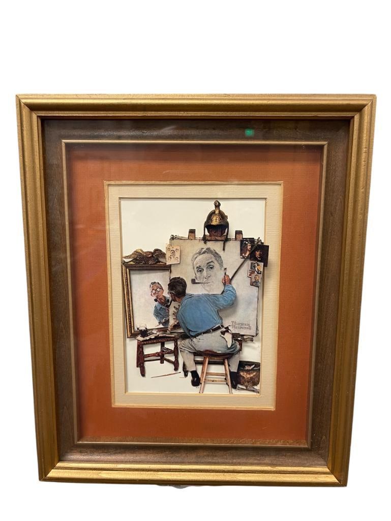 NORMAN ROCKWELL TRIPLE-SELF PORTRAIT 3D ART (1 of 7)