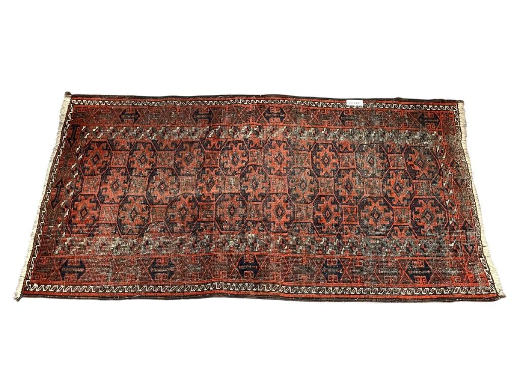 LATE 19TH CENTURY TURKMEN BALUCH TERRACOTA RUG, HAND WOVEN WOOL RUG, GEOMETRICAL MOTIF (1 of 8)