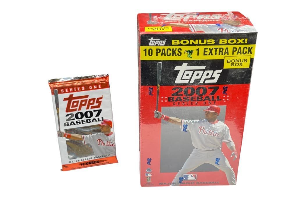 RARE SEALED TOPPS 2007 BASEBALL SERIES ONE BONUS BOX AND 12 CARD PACK (1 of 10)