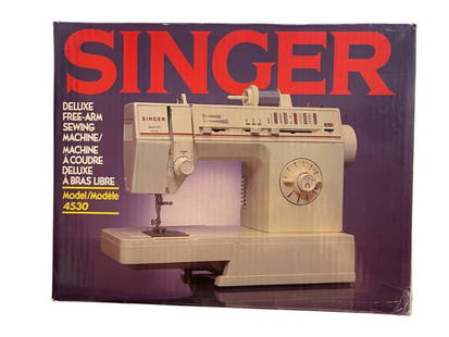 SINGER MODEL 4530 DELUXE FREE ARM SEWING MACHINE: SINGER DELUXE FREE RM SEWING MACHINE MODEL 4530, INCLUDES FOOT PEDAL AND ORIGINAL BOX 17" L