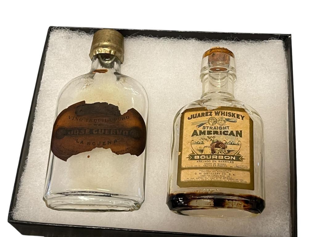 ANTIQUE MEXICO 1/10 PINT MINIATURE SPIRIT BOTTLES JOSE CUERVO LA ROJENA AND JUAREZ WHISKEY BOURBON (1 of 8)