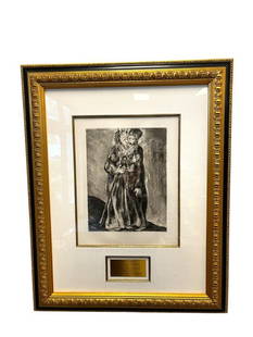 MARC CHAGALL RUSSIAN AND FRENCH ARTIST ORIGINAL ETCHING FROM BIBLE SUITE PLATE 30, 1956: MARC CHAGALL (1887-1985) RUSSIAN BORN ARTIST, LIMITED EDITION ORIGINAL ETCHING TITLE RECONTRE DE MOISE ET D' AARON, EDITION OF 295, CERTIFICATE OF AUTHENTICITY ON REVERSE FROM CENTAUR SCULPTURE GALLER